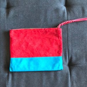 NEW Jennifer Haley Large Suede Clutch - Red & Blue